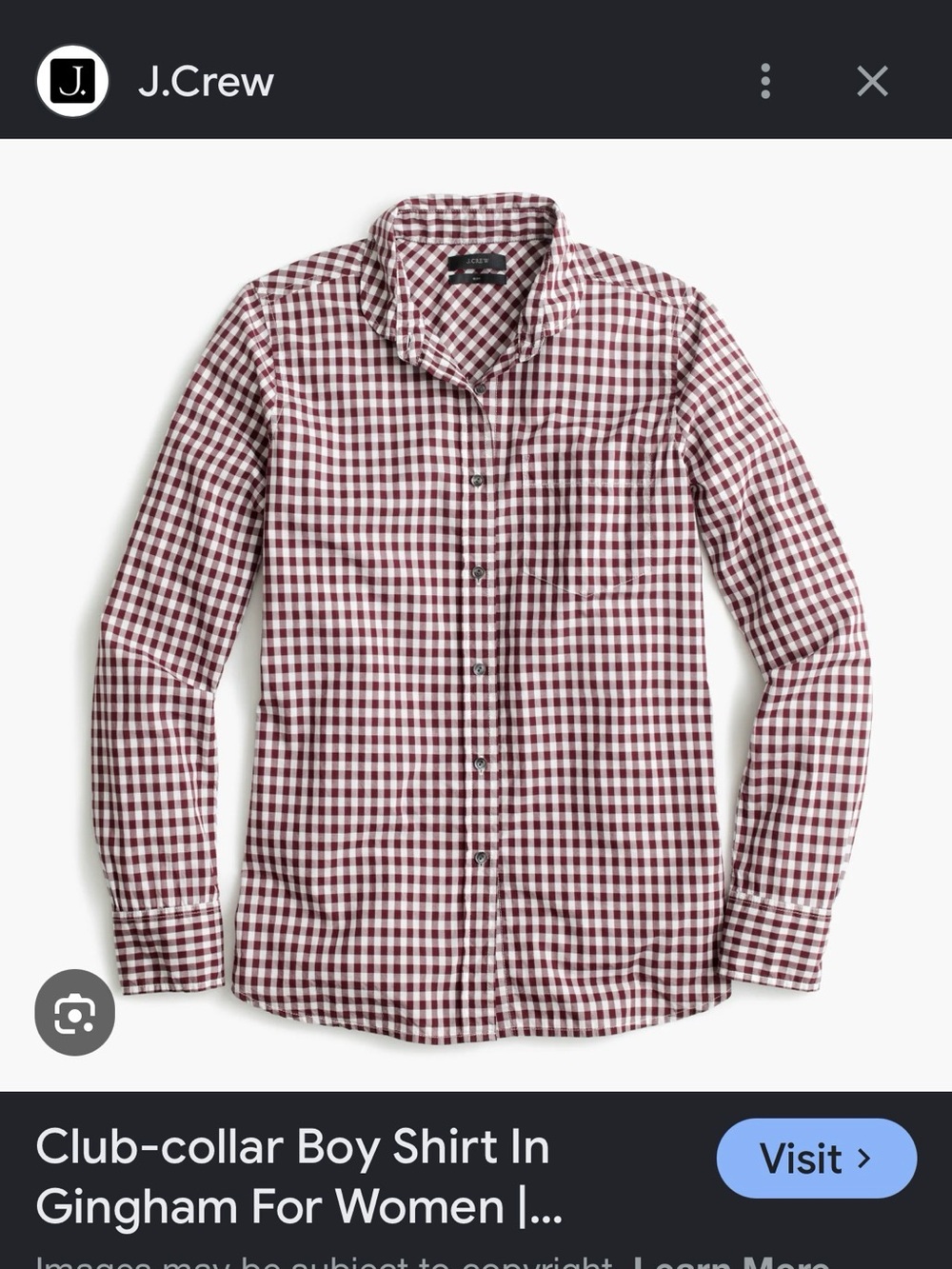 J. Crew Burgundy and White Gingham Button-Down Shirt